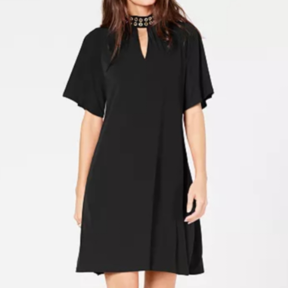 Michael Kors studded neck black shift dress L